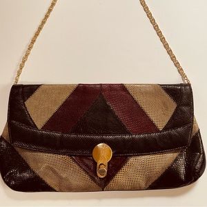 Vintage Bags By Varon Snakeskin Purse Gold Chain Clutch Style